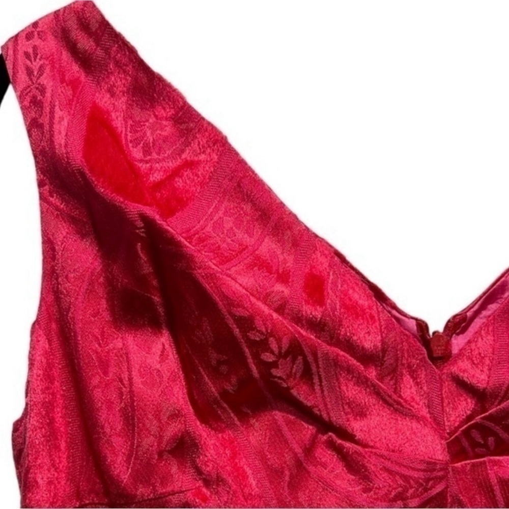 Barbara Tfank Brocade Cocktail Dress Red - Sleeveless Back Zip - Picture 6 of 14